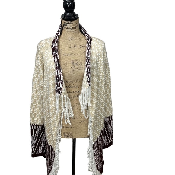 UMGEE Fringed Boho Aztec Cardigan Burgundy and Cream Size XL - Picture 4 of 11